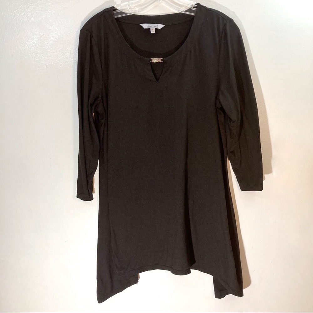 Ellen Tracy Black Tunic with Keyhole Neckline - Size Large